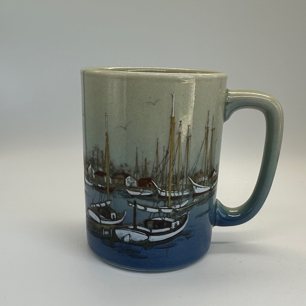 Sea Otagiri Scene Ceramic Coffee Mug in Blue and Cream